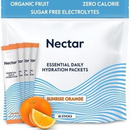 Nectar Hydration Packets - 電解質パウダーパケット - 砂糖やカロリーなし - 有機フルーツ液体毎日 IV 脱水救済と急速な再水のための粉末(オレンジ 18 パック)