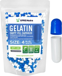 XPRS Nutraのサイズ4の空のカプセル-100の計算の小さい空のゼラチンのカプセル-Pills DIYのカプセルの詰物- Do-It-Yourselfの補足のための満たされた純粋な牛の丸薬のゲルの帽子(青/白)