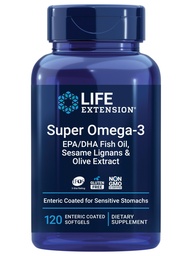 ライフエクステンションスーパーオメガ-3 EPA / DHAフィッシュオイル、セサメリガンズ&オリーブエキス - 心臓の健康、脳の健康、炎症の健康サポート、グルテンフリー、エンティックコーティング、非GMO、120ソフトゲル