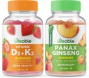 Lifeable Vitamin D3 + Vitamin K2 + Panax Ginseng, Gummies Bundle - Great Tasting, Vitamin Supplement, Gluten Free, GMO Free, Chewable Gummy