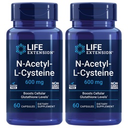 ライフエクステンションN-アセチル-L-Cysteine(NAC)、免疫反応、呼吸健康、肝臓の健康、NAC 600mg、抗酸化防衛、吸収が容易なフリーラジカル - 2パックx 60カプセル