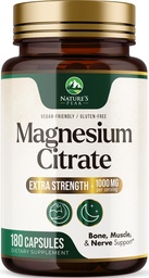 マグネシウムのクエン酸塩1000mg - 高吸収のマグネシウムの補足は筋肉、骨、神経及び中心の健康を支えます - 余分強さのMagnesioの複雑な丸薬-非GMOの優れたエネルギー方式- 180のカプセルを支えます
