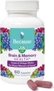 Because Brain Supplement for Memory & Focus - Proprietary Blend with Ginkgo Biloba - Supports Cognitive Function, Attention & Mental Clarity - Vegan, Gluten-Free, Non-GMO - 740mg Serving - 60 Capsules