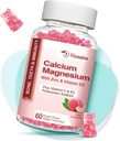 High Absorption Calcium Gummies, Sugar Free Calcium Magnesium Zinc Gummies with Vitamin D3 for Men and Women, Peach Flavored 60 Cts