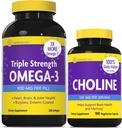 InnovixLabs Choline & Triple Omega-3 Bundle Choline Bitartrate 550mg (100 Capsules) Triple Strength Omega (200 Softgels). Supports Memory, Mood, Brain Health & Boost Cognitive.*