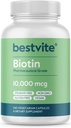 BESTVITE ビオチン10,000mcg(240 ベジタリアンカプセル) - ない Stearates - いいえ ジカルチウム リン酸塩なし - 人工甘味料なし - 味なし - フローエージェントなし - ビーガン - 非GMO - グルテンフリー