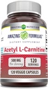 アメージングフォーミュラ アセチル L-カルニチン Hcl サプリメント | サービングあたりの500 Mg | 120 Veggie Capsule Supplement | Non-GMO | グルテンフリー | アメリカ製