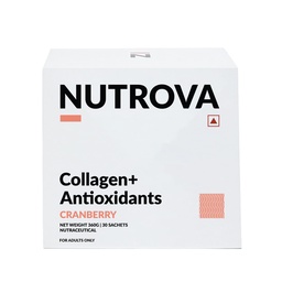 NUTROVAコラーゲン+抗酸化剤サプリメント - 男性と女性のための海洋コラーゲンパウダー、肌の水分補給、肌のダメージを軽減し、健康な肌、ヘア&ネイル、クランベリー、1カウント、30サービングをサポート