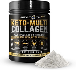 Ketoの多コラーゲンのペプチッド16.2のoz - 5つのタイプが付いている骨の臭気蛋白質の粉、皮、接合箇所、毛及び釘のためのMCTオイル及びBiotin、Unflavoredコラーゲンの粉