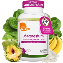 Zahler - Magnesium Supplement Capsules 200 mg (60 Count) Certified Kosher Bioactive Magnesium Citrate for Max Absorption - Natural Magnesium Mineral for Men & Women - Best Magnesium Supplements