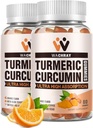 Turmeric Curcumin Gummies with Ginger & Black Pepper Extract - 2 Pack Tumeric Gummy Supplements for Pain Inflammation Joint Weight Health Support - Vegan, Organic, Gelatin-Free - for Adults and Kids