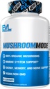 Evlution Vegan Organic Mushroom Supplement Capsules - Organic Lions Mane Mushroom Capsules with Cordyceps and Reishi Blend - Nootropics Brain Support Supplement for Focus and Energy - 30 Servings