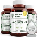 Natural Nutra Norwegian Cod Liver Oil Supplement, Helps to Maintain Skin, Helps Maintain Body Density, Eye Health & Nerve Function, Promotes Dental Health, Supports Cardiovascular Health, 100 Softgels