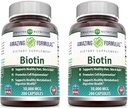 Amazing Formulas Biotin 10000 mcg Veggie Capsules | Vitamin B7 Supplement | Non-GMO | Gluten Free | Made in USA (200 Count | 2 Pack)