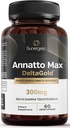 Sunergetic Premium Annatto Tocotrienol Supplement – with DeltaGold – Tocotrienols Vitamin E 300 mg – Supports Liver, Immune & Heart Health - Delta + Gamma Tocotrienols (60 Liquid Capsules)