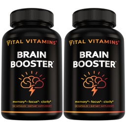 Vital Vitamins Brainは、メモリとフォーカス(2-パック)のためのサプリメント - ノオトロピック脳ブースターとGinkgo Biloba、Rhodiola、B12 - 大人とシニアのためのカフェインフリーサポート - 60日の供給