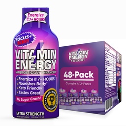 ビタミン エネルギー焦点+ の余分強さエネルギー ショット ベリー 48 のパック、260mg 自然なカフェイン、B ビタミン、CoQ10、アミノ酸、焦点、生産性及び明白、ゼロ砂糖、グルテンフリー、1.03 fl oz