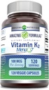 アメイジングフォーミュラビタミンK2 Menaq7 MK7サプリメント | 100 Mcg | Veggie Capsule | Non-GMO | Gluten Free | アメリカ製(1パック、120カウント)