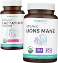 Lactation Support & Lions Mane (1-Month Supply) Mothers Mind Bundle of Organic Lactation Support - Aid for Nursing Mothers (60 Capsules) & Organic Lions Mane Mushroom 10:1 Extract (60 Capules)