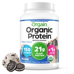 Orgainオーガニックビーガンプロテインパウダー、クッキー&クリーム - 21g植物ベースのタンパク質、7gプレバイオティックファイバー、ローネット炭水化物、無添加砂糖、非GMO、シェイクス&スムージー、2.03ポンド