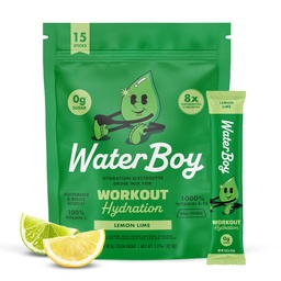 ウォーターボーイ ワークアウトのHydration | 2,960mg 砂糖 無料の電解質の粉のパケット | L-グルタミン + ビタミン | 砂糖、すべての自然、グルテンフリー | 15 ドリンク スティック ミックス (レモン ライム)