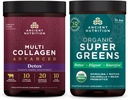 Ancient Nutrition Multi Collagen Advanced Powder Cleanse & Detox, Unflavored, 36 Servings + Organic SuperGreens Powder, Greens Flavor, 25 Servings