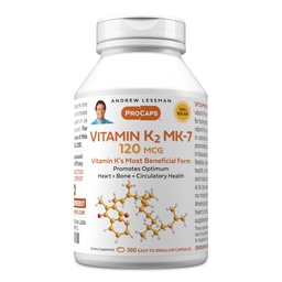 ANDREW LESSMANビタミンK2 MK7 120 mcg 360 Softgels - 健康なカルシウム利用のために不可欠で、最適の骨格、心および動脈の健康を促進します。 添加物無し。 ソフトジェルを飲みやすく