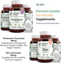 Natural Nutra Potassium Gluconate 99 mg and Zinc Gluconate 50 mg Supplements Helps to Maintain Immunity and Energy Level, Gluten Free, Essential for Good Health.