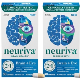 NEURIVA の頭脳 + 記憶のための目の補足、集中及び臨床的にテストされた Lutein およびゼアキサンチン、ビタミン A C 及び E + 目の健康及びフィルターのための亜鉛 青いライト 30 のカプセルの計算 (2 パック)
