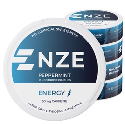 NZEカフェイン向知性ポーチ(ペパーミント) - 50mgカフェイン、アルファGPC、砂糖や人工甘味料なしでLチロシン&L-テアニンとエネルギーポーチ - 15ニコチン缶あたり無料ポーチ - 5パック