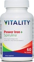 VITALITY Power Iron + Spirulina | 45mg Iron | Blood Builder | Iron Deficiency Support | Vegan | All Natural Supplement | Gentle on Stomach | Capsules… (60 Count (Pack of 1))