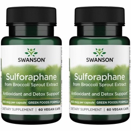 Swanson Sulforaphane - Broccoli Sprout Extractは、セルラー、GI Tract、および肝臓の健康をサポート - 天然サプリメントは、0.4% Sulforaphaneに標準化 - (60ベジギーカプセル、400mcg各)(2パック)