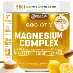 GoBiotixのマグネシウムのGlycinateの粉–女性および人のためのCortisolの補足–クエン酸塩、無糖–420のmgの60のサービングが付いている高い吸収のマグネシウムの複雑なカルムの補足-蜂蜜のクトラス