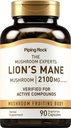 Piping Rock Lions Mane Supplement Capsules | 2100mg | 90 Count | Mushroom Fruiting Body Extract for Men and Women | Hericium Erinaceus | Vegetarian, Non-GMO, Gluten Free