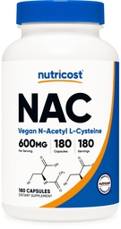 Nutricost N-アセチル L-Cysteine(NAC) 600mg、180カプセル - 非GMO、グルテンフリー