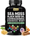 Sea Moss Capsules with Ashwagandha Black Seed Oil Bladderwrack Burdock Root Turmeric & Vitamin C D3 Elderberry ACV Black Pepper - Multimineral Supplement - 120 Count