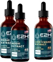 E2H: Reishi (2 Pack) & Lion's Mane Extracts - Energy, Longevity, Cognitive Sharpness, Immunity - Non-GMO, Vegan - 2 Fl Oz Each (6 Fl Oz Total) - Bundle