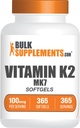 BulkSupplements.comビタミンK2Softgels - ビタミンK2 MK7、ビタミンサプリメント - グルテンフリー、1回の給食あたりのSoftgel、365カウント(パッケージ1)
