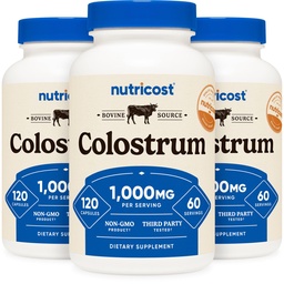 Nutricost Colostrum 1000mg、120キャップ、60サービング(3ボトル)