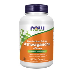 NOW食品サプリメント、アシュワガンダ(withania somnifera) 450mg(標準化抽出物)、180ベジーカプセル