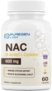 Puregen Labs N-Acetyl-L-Cysteine (NAC) 600mg, Supports Immune, Respiratory, Liver Health, NAC 600 mg, Potent antioxidant Support, Free-radicals, Easy to Absorb - 60 Vegetarian Capsules