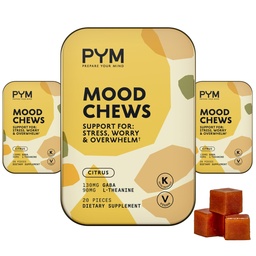 PYMシトラスモッド咀嚼ストレス、心配&オーバーヘルムのサポート、60カウント | 130mg GABA、90mg L-テアニン | ビーガン、非GMO、グルテンフリー、砂糖なし | 米国製オールナチュラルムードバランスサプリメント