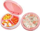 Serfeymi Small Pill Box - 3 Compartments Portable Pill Box for Purse Pocket, Compact Mini Travel Pill Case - Suitable for Medicine, Vitamin, Fish Oil, Supplements - Pink(Daisy)