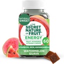 The Secret Nature of Fruit Energy Chews, Real Fruit Powered Vitamin Chews with Vitamin B12, Iron, Ashwagandha, Watermelon & Guava for Long Lasting Energy (60 Count), Pink