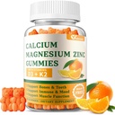 Calcium Magnesium Zinc Gummies with Vitamin D3 & K2 - Sugar Free Calcium Gummies for Women and Men - Bone & Immune Support - Non-GMO, Gluten-Free, Orange Flavored - 60 Gummies