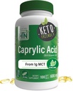 Health Thru Nutrition Caprylic Acid 600mg 100 Softgels | C8 Octanoic Acid from Pure 1g MCT Oil | Non-GMO & Soy Free | Support Healthy Digestive and Intestinal Health | Keto Friendly