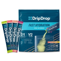 DripDrop Hydration Packets - サンバーストバラエティパック - シングルセルブ電解液パウダードリンクミックス - レモンライム、イチゴ、ピーチ、ブラックチェリー - 非GMO、グルテンフリー、ビーガン - 32スティック