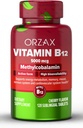 ORZAX ビタミン B12 5000 mcg Methylcobalamin 記憶、気分、血球機能、心血管およびエネルギー補足 - チェリー風味 - ビーガン&非 GMO - 120 サブリンガルタブレット - 120 日の供給