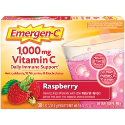 Emergen-C 1000mgビタミンC免疫サポートパウダーラズベリー30CTには、亜鉛、マンガン、7 Bビタミン、および電気分解剤が含まれています。