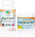 Natural Strawberry Flavored Magnesium Focus Supplement for Kids and Kids Safe Magnesium Oil Balm Bundle